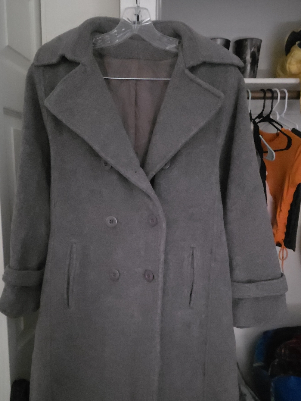 Windsor Charcoal Double-Breasted Wool Pea Coat Vintage Sz S Needs Re'heming